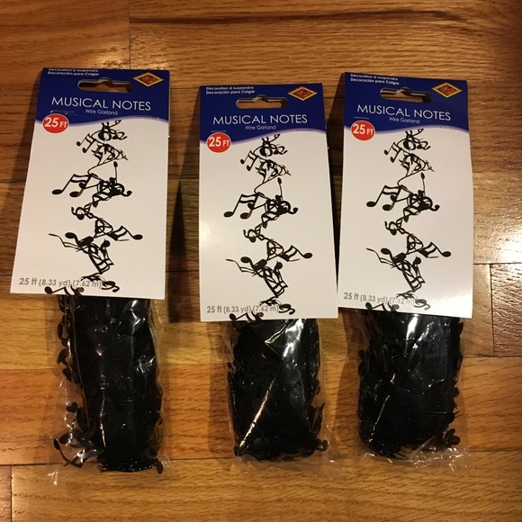 NWT BEISTLE BLACK MUSIC NOTES GARLAND 3-PACK - Picture 1 of 4